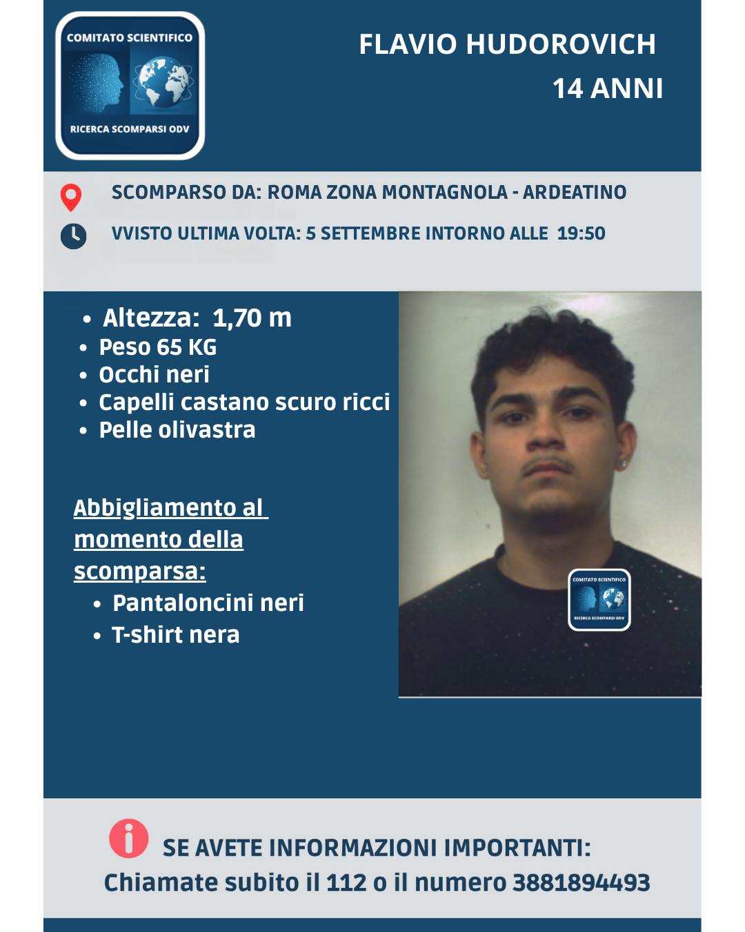 Roma – Flavio Hudorovich, di soli 14 anni, scomparso nel nulla alla Montagnola