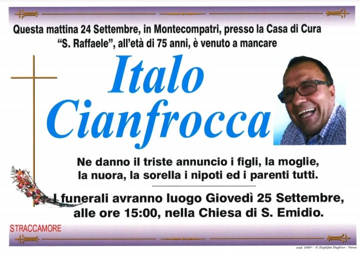 Alatri – E’ morto l’ex sindaco Italo Cianfrocca, aveva 75 anni