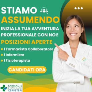 Le Farmacie comunali di Cerveteri assumono: si cercano un farmacista collaboratore, un infermiere ed un fisioterapista