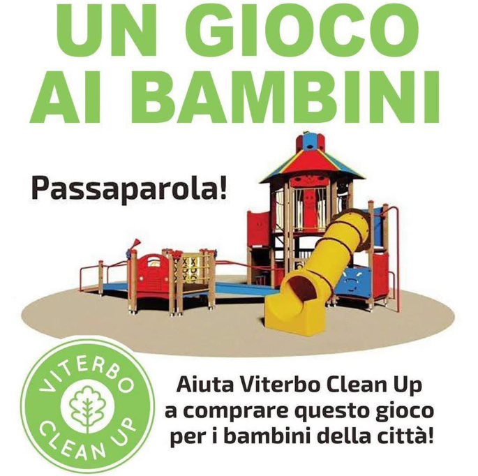 Viterbo – “Un gioco per i bambini della città”: la raccolta fondi di Viterbo Clean Up arriva a 10 mila euro