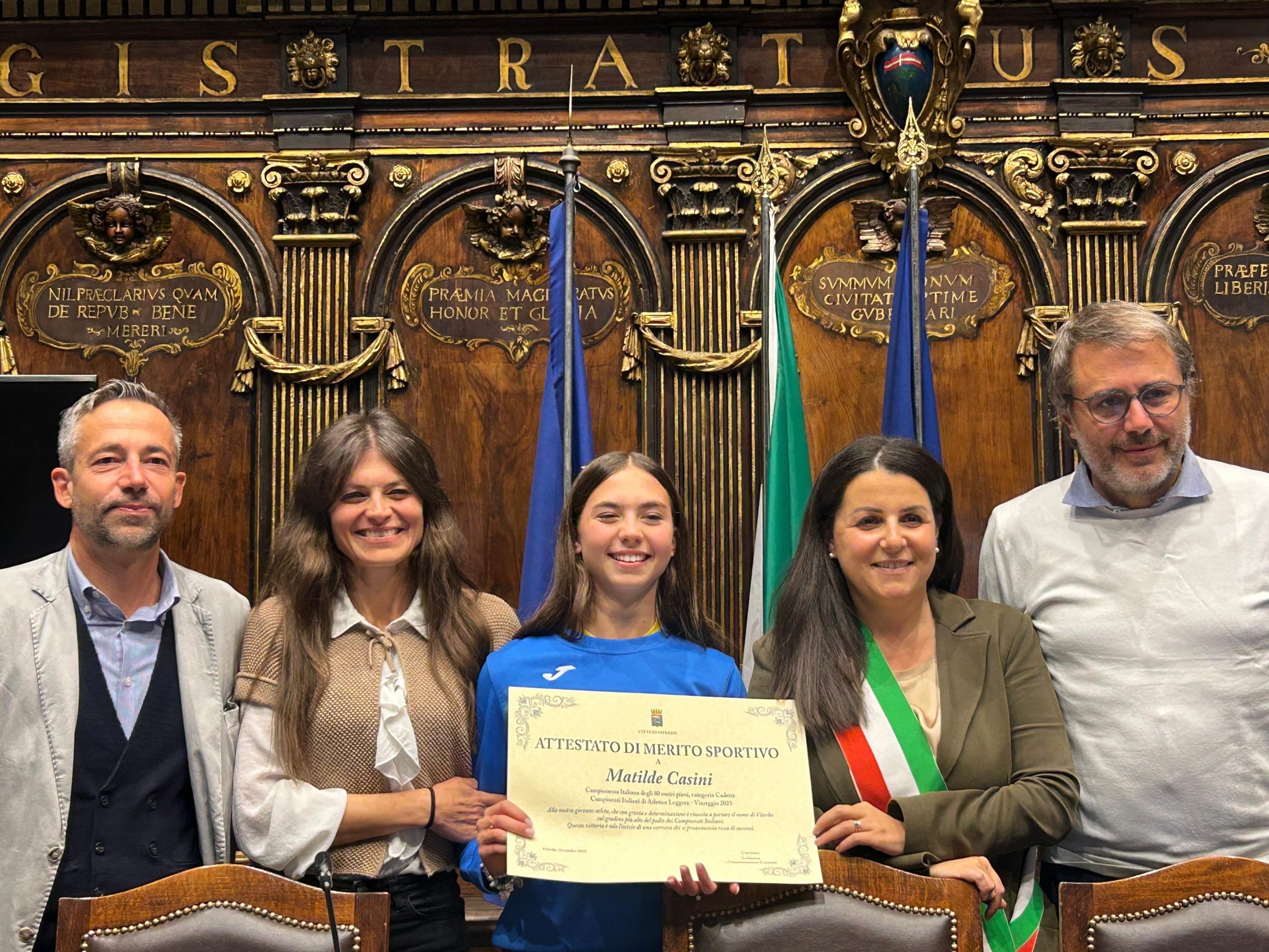 Viterbo – Un attestato di merito sportivo alla campionessa di atletica leggera Matilde Casini