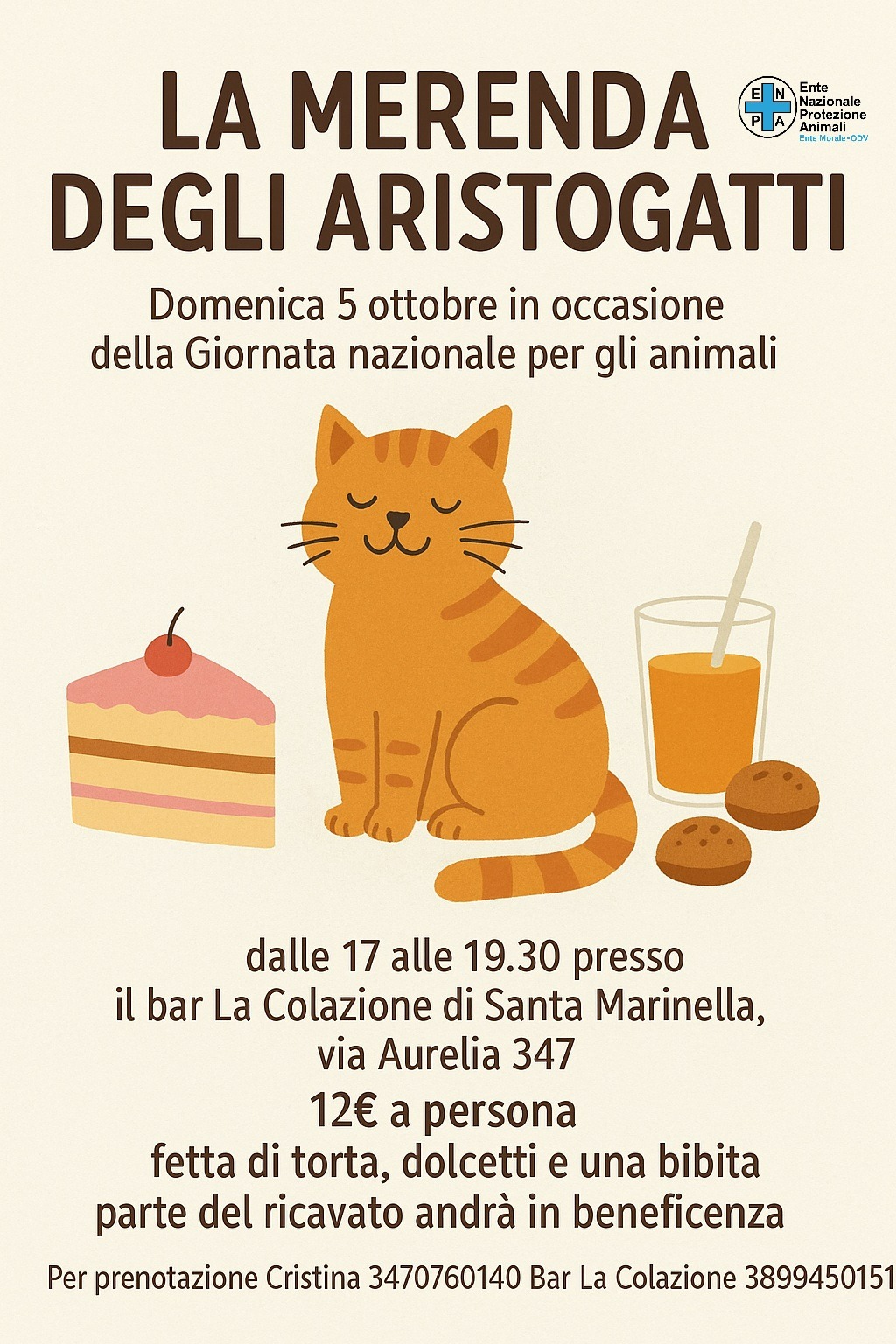 Giornata Nazionale degli Animali: a Santa Marinella una merenda di beneficenza ENPA per gli Aristogatti