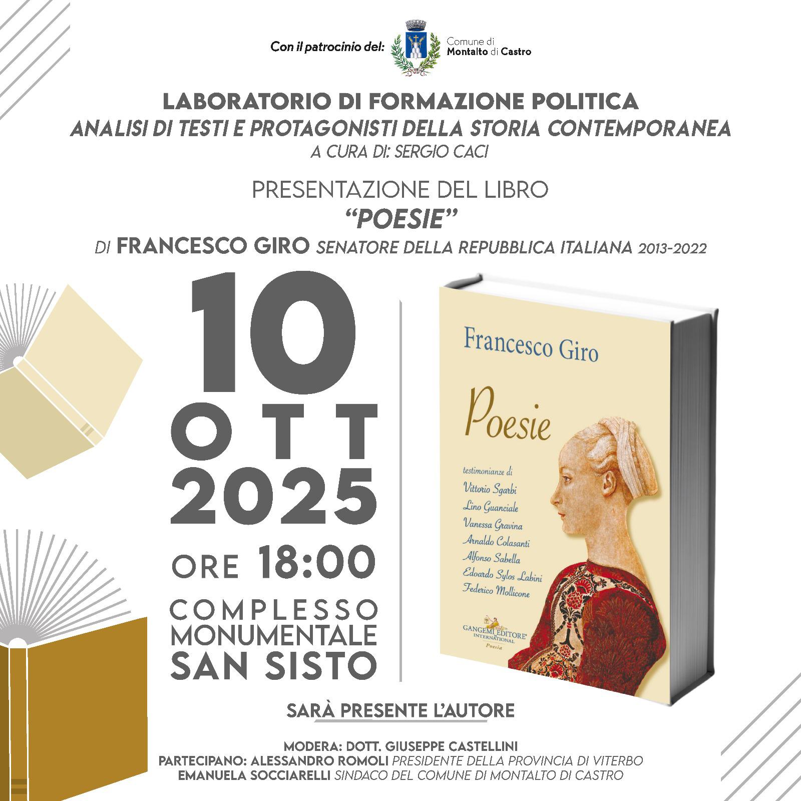 Montalto di Castro – La poesia come specchio del presente: Francesco Giro presenta il suo nuovo libro