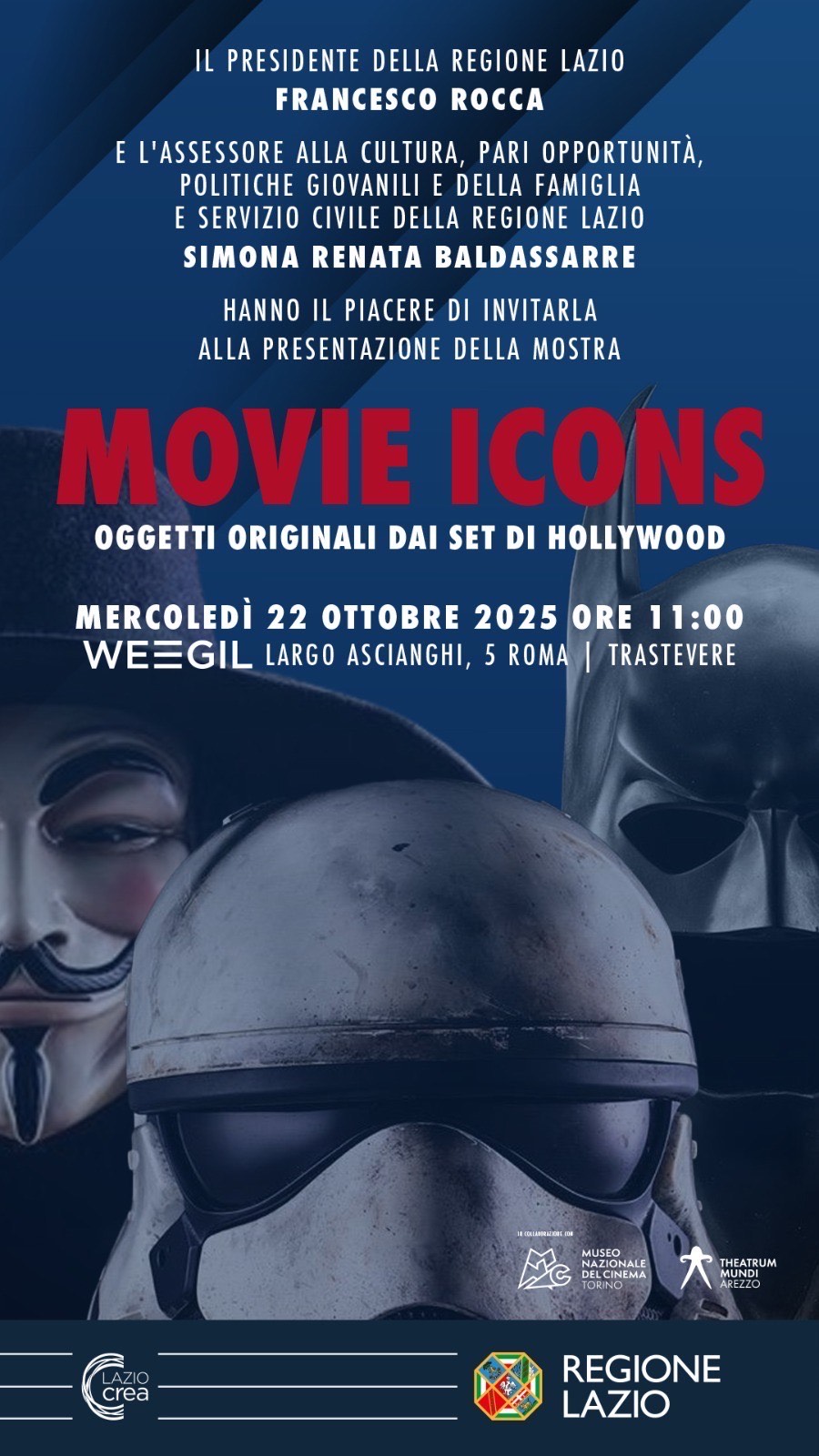 Regione Lazio – Domani Rocca Presenta la mostra “Movie Icons, oggetti originali dai set di Hollywood”