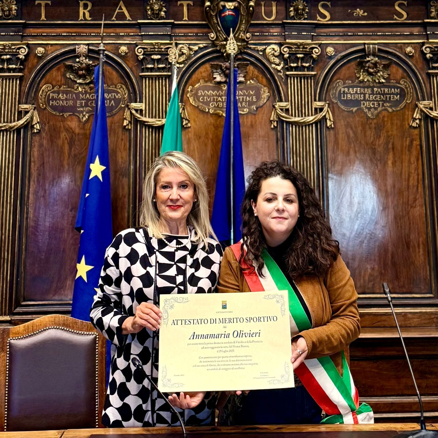 Viterbo, ad Annamaria Olivieri l’attestato di merito sportivo: è la prima socia Cai a conquistare il Monte Bianco