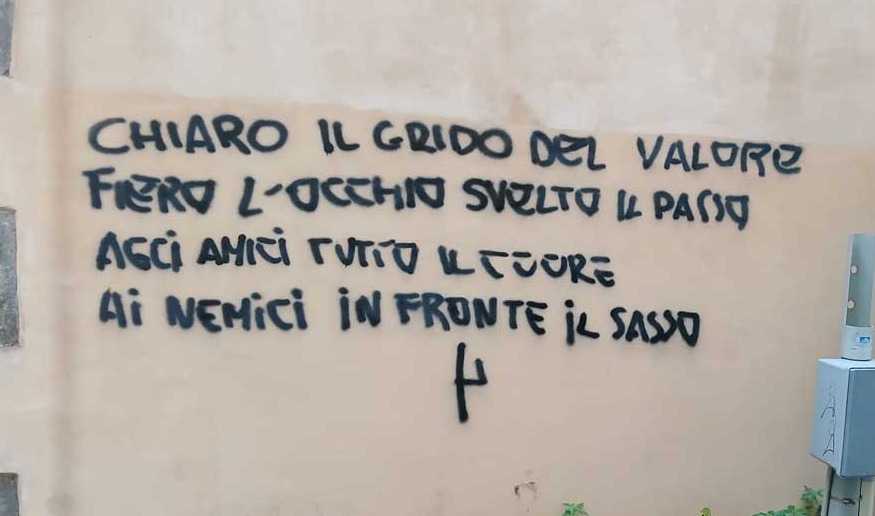 Viterbo, murales inneggiante al fascismo in via dell’Orologio vecchio: indaga la Digos