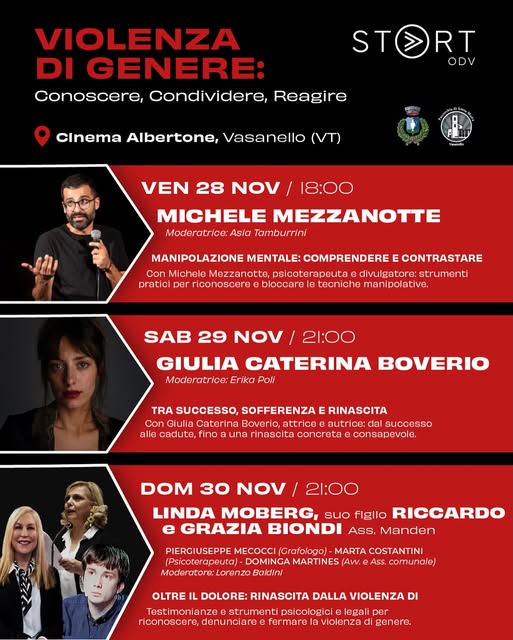 Vasanello, “Conoscere, Condividere, Reagire”: tre giorni di confronto sulla violenza di genere