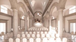 Viterbo – Ex chiesa degli Almadiani, svelati i rendering del recupero: “Già una fila di richieste per il nuovo spazio” (FOTO)