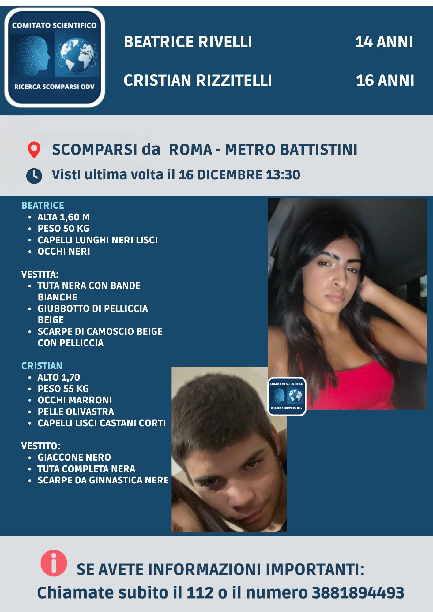 Allarme per Beatrice Rivelli, quattordicenne scomparsa da Roma