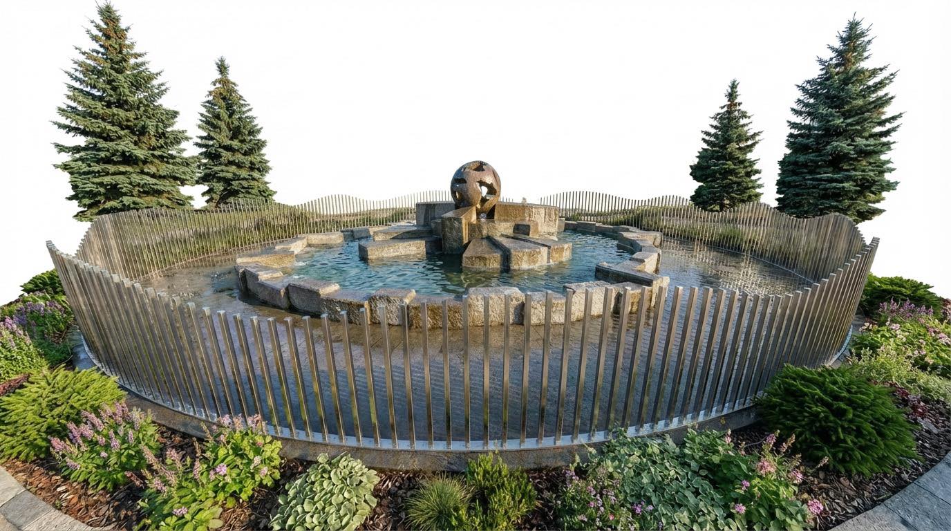 Viterbo – Fontana Sfera, svelato il progetto per la recinzione. Aronne: “Sconfitta, ma unico rimedio contro vandali” (FOTO)