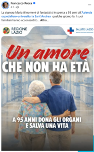 Roma – Donna di 95 anni dona gli organi, il suo fegato salva un malato