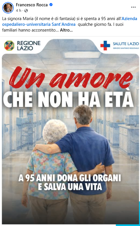 Roma – Donna di 95 anni dona gli organi, il suo fegato salva un malato