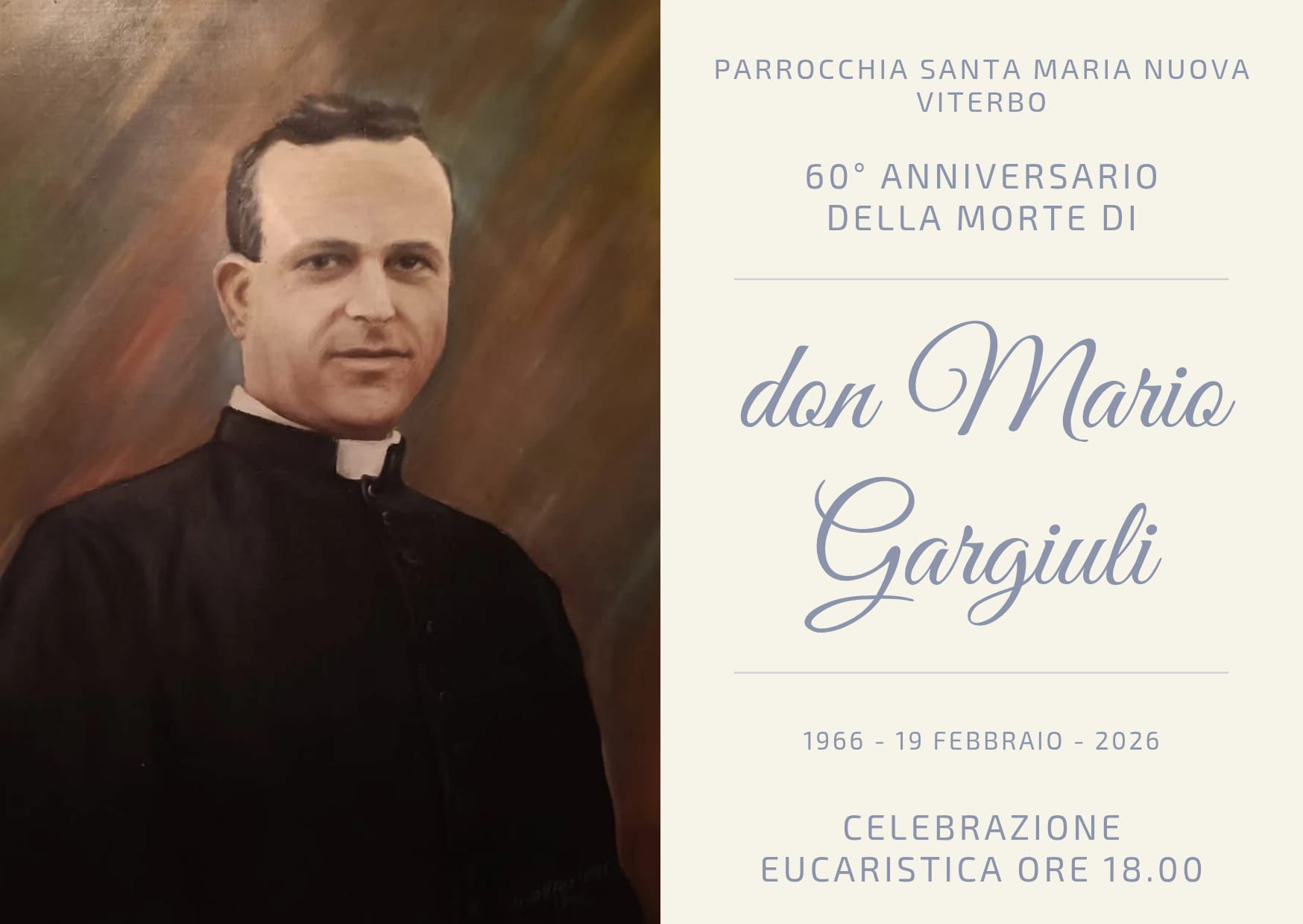 Viterbo ricorda don Mario Gargiuli morto a 43 anni durante la carità