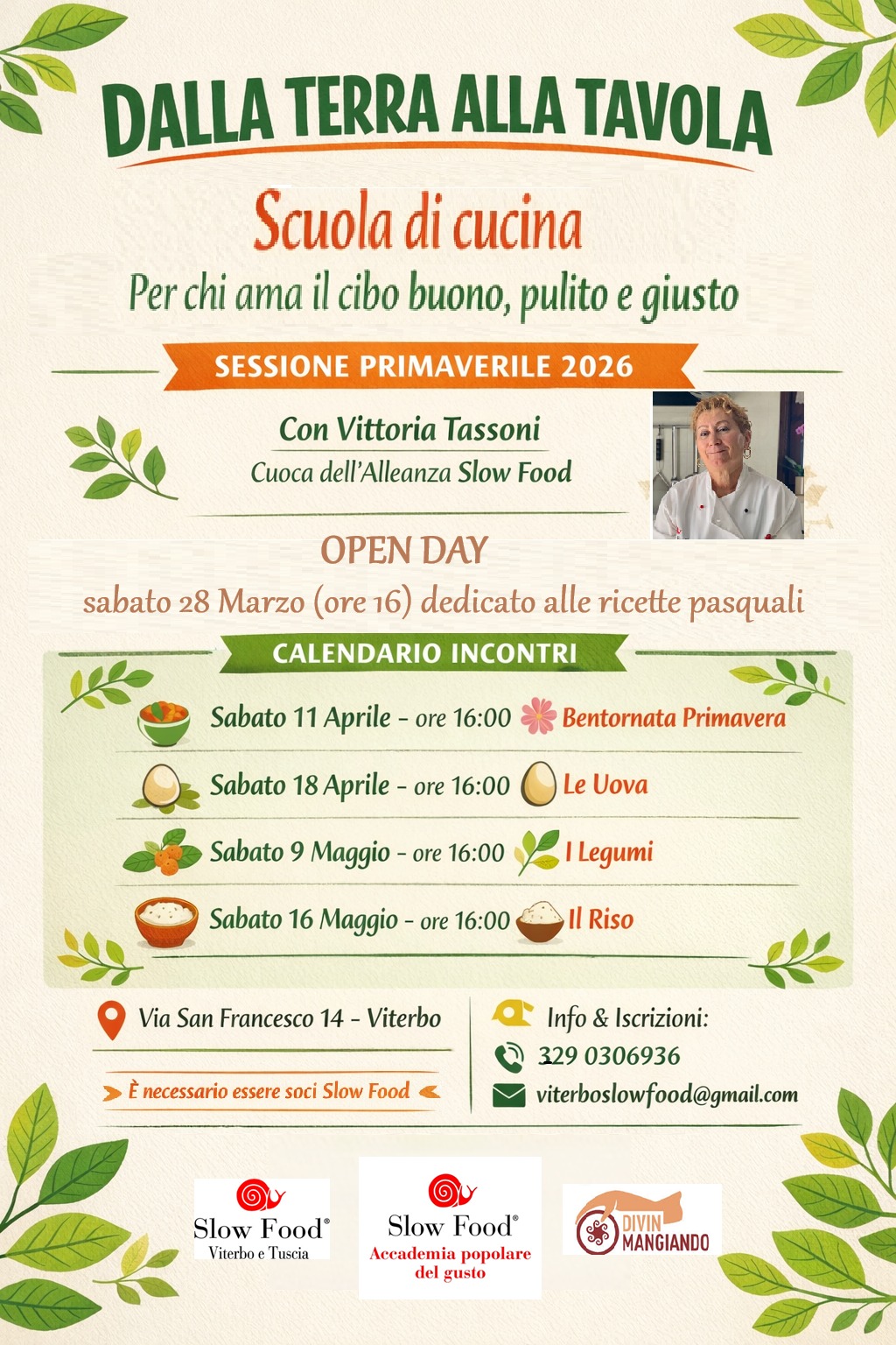 Viterbo – Nuova scuola di cucina Slow food, a dirigerla Vittoria Tassoni