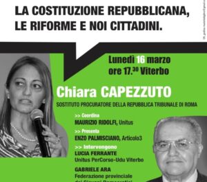 Viterbo – Al Teatro San Leonardo l’incontro pubblico “La Costituzione repubblicana, le riforme e noi cittadini”