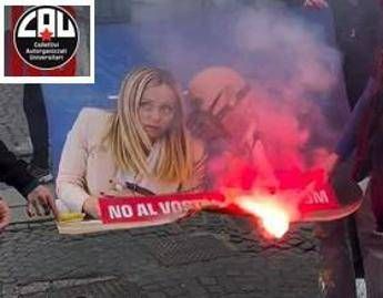 Referendum, a Roma corteo per il No: “Contro il governo e la guerra”. Bruciata immagine Meloni con Nordio al guinzaglio