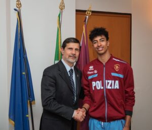 Rieti – L’atleta azzurro Mattia Furlani accolto in Questura in vista dei prossimi impegni sportivi internazionali