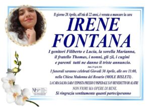 Alatri in lutto per la scomparsa di Irene Fontana: domani i funerali
