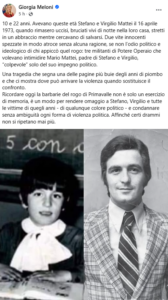 Rogo Primavalle: Meloni, una delle pagine più buie degli anni di piombo