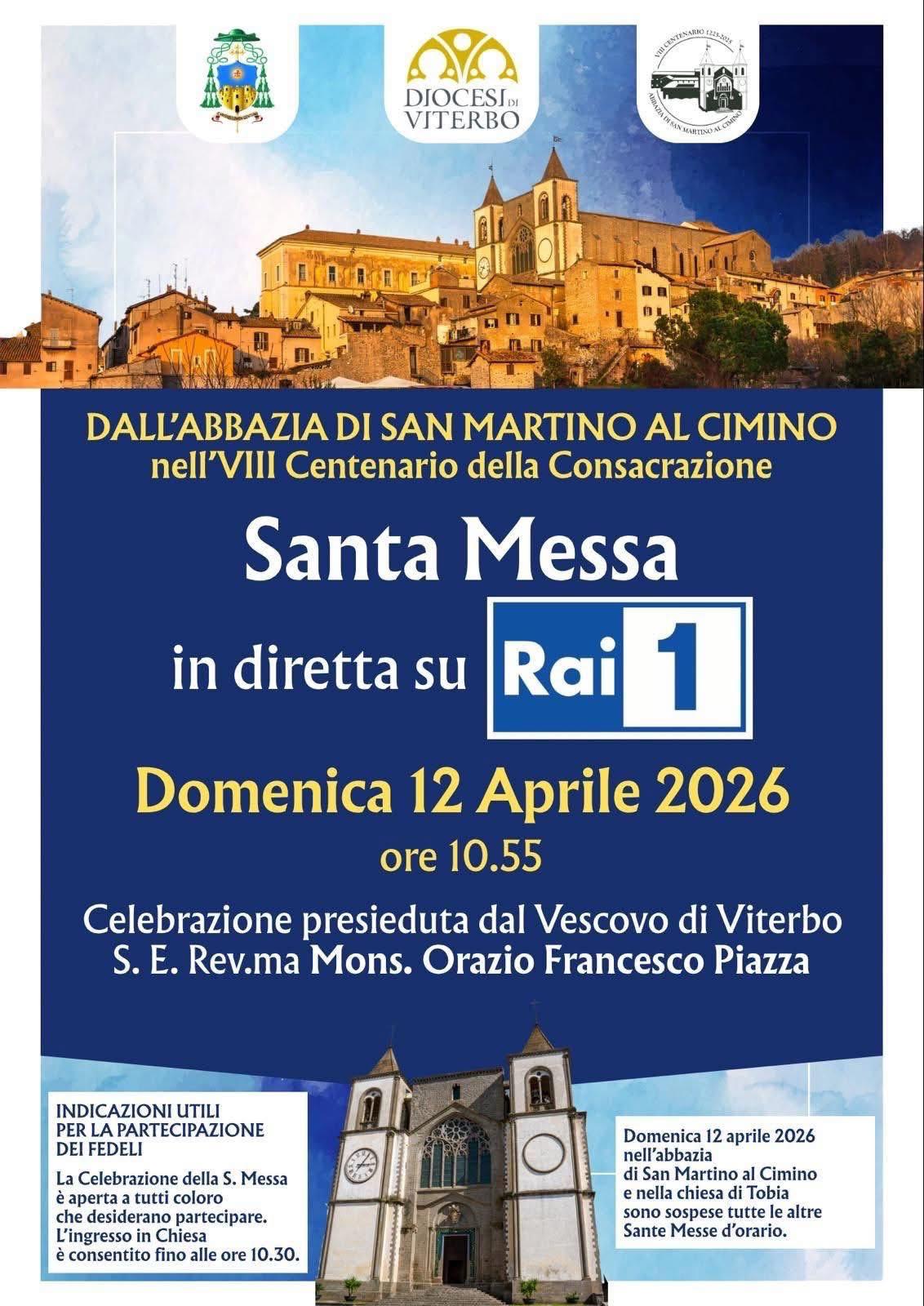 Su Rai 1 la celebrazione della Santa Messa dall’Abbazia di San Martino al Cimino con il vescovo Piazza