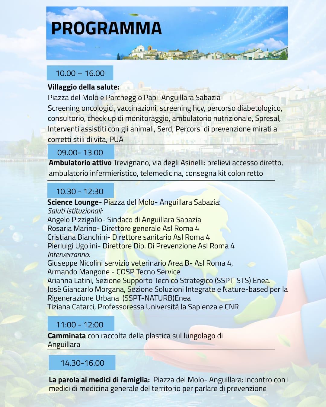 ASL Roma 4 – L’11 aprile One Health ad Anguillara Sabazia: una giornata tra salute, ambiente e prevenzione