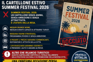 Civitavecchia – Summer Festival 2026, Fratelli d’Italia attacca il cartellone estivo: “Programma senza ambizione e privo di attrattività”