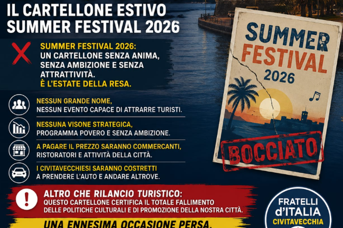 Civitavecchia – Summer Festival 2026, Fratelli d’Italia attacca il cartellone estivo: “Programma senza ambizione e privo di attrattività”