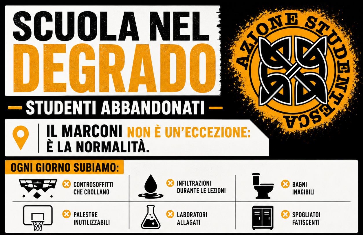 Civitavecchia – Azione Studentesca: “Istituto Marconi nel degrado: studenti lasciati soli, Città Metropolitana intervenga subito”