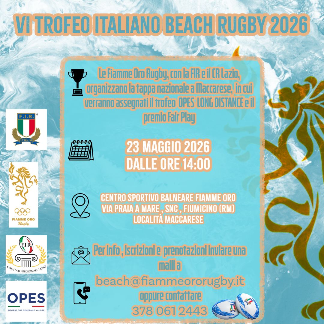 Fiamme Oro – Conto alla rovescia per il VI Trofeo Italiano Beach Rugby 2026