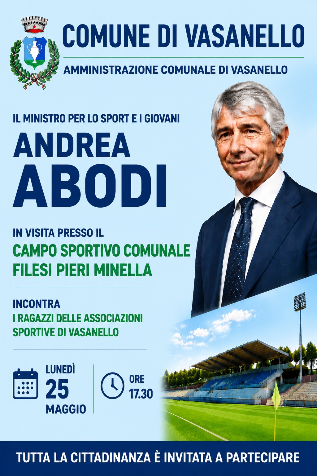A Vasanello la visita del ministro per lo Sport e i Giovani Andrea Abodi