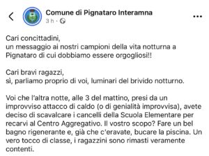 Pignataro Interamna – Sindaco in post a vandali,”La prossima volta chiamata a carabinieri “
