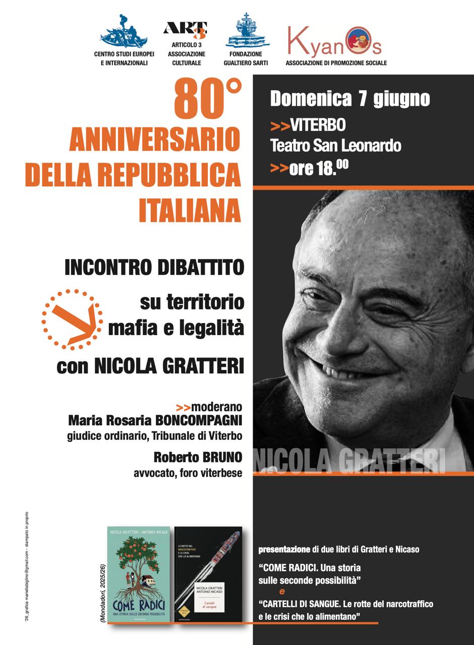 Viterbo – Nicola Gratteri al San Leonardo per la presentazione dei libri “Cartelli di sangue” e “Come radici”
