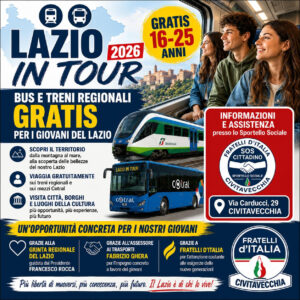 Torna “Lazio in Tour”, FdI Civitavecchia: «Opportunità concreta per i giovani grazie alla Giunta Rocca»