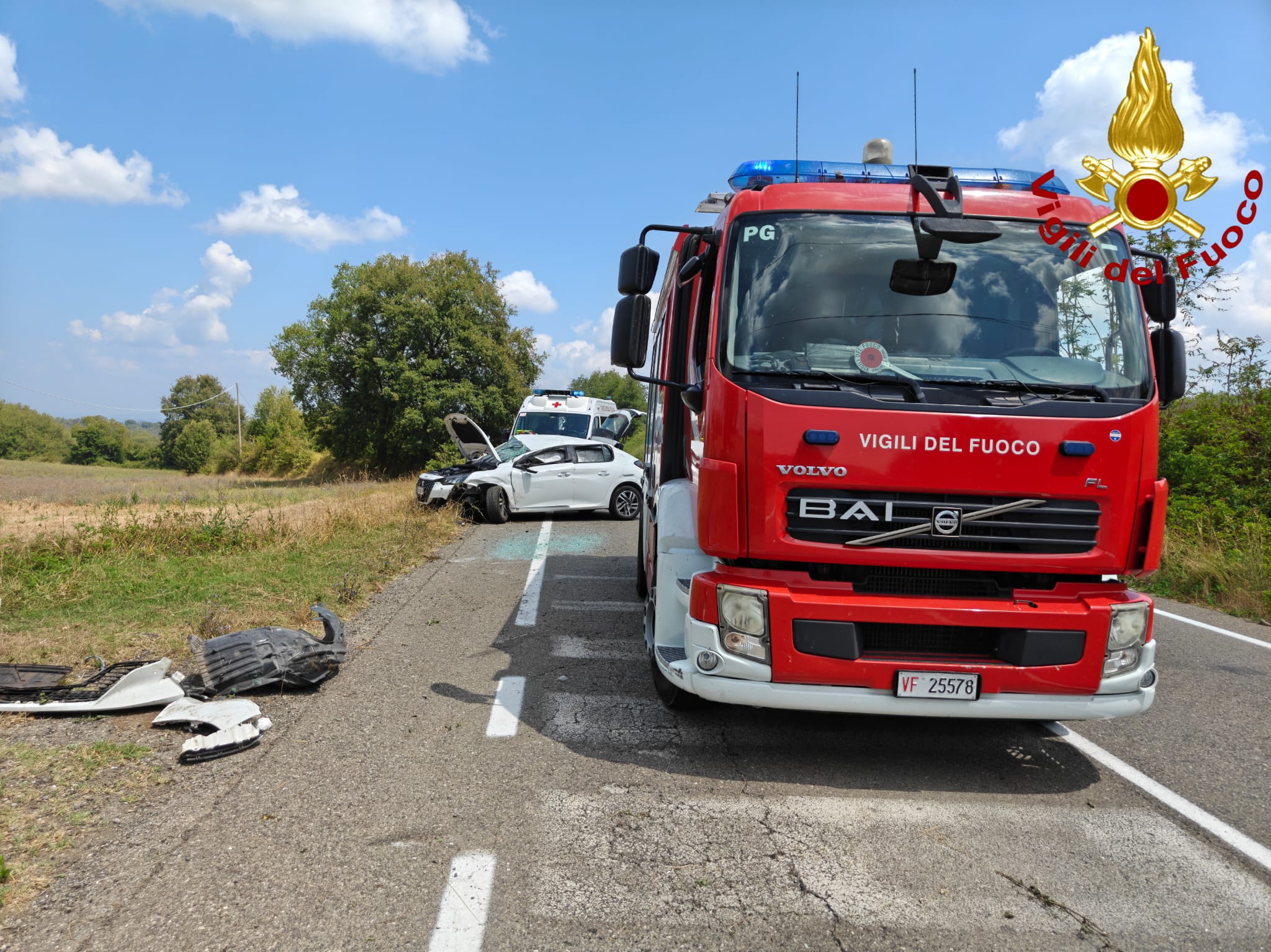 Orvieto – Paura sulla strada tra Villanova e Castel Giorgio: auto si ribalta, due giovani feriti