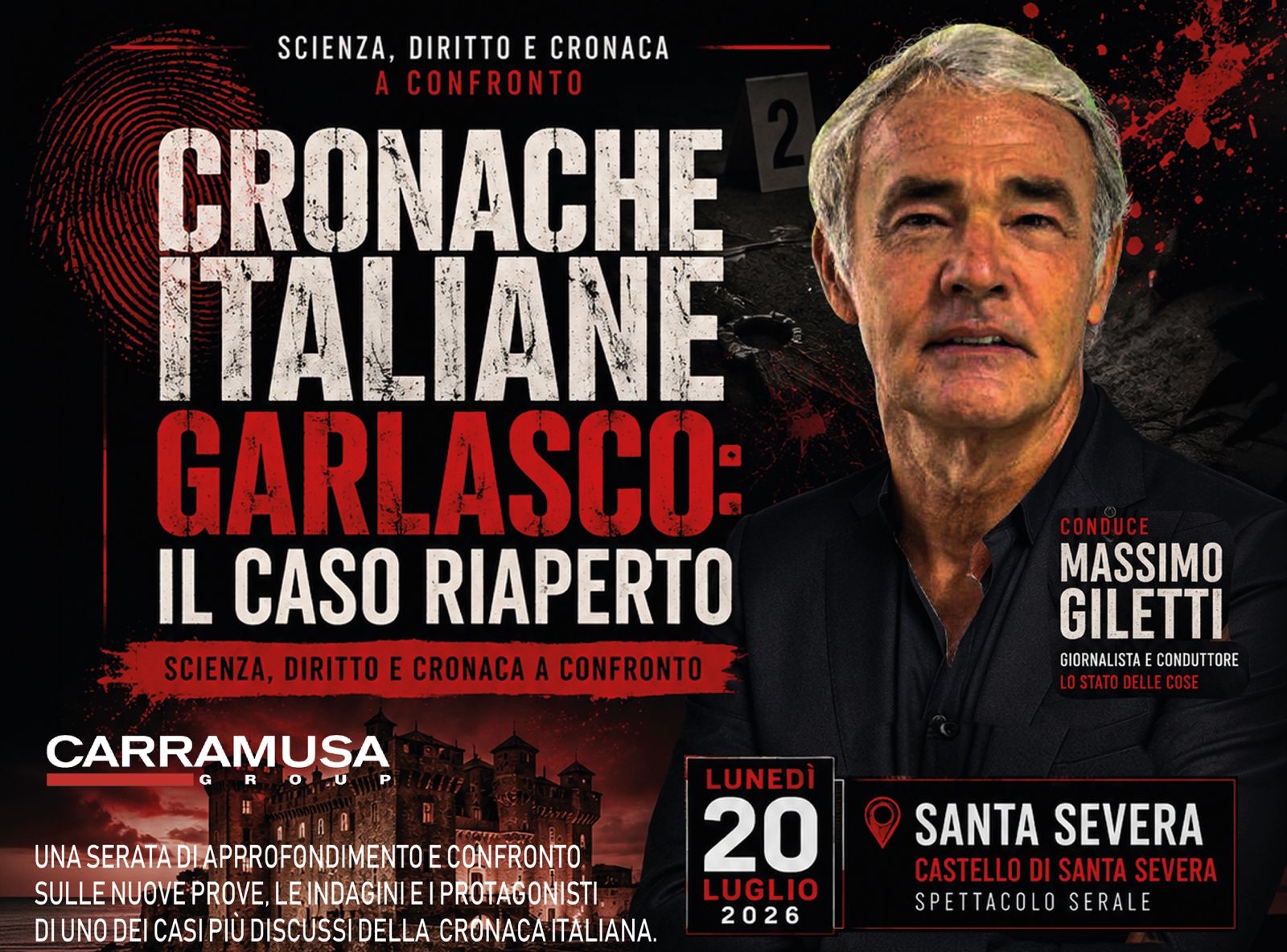 Garlasco, è il giorno del grande talk di Massimo Giletti: Castello di Santa Severa sold out per la serata evento
