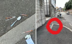 Viterbo – Siringhe e cucchiai sul marciapiede di via della Palazzina: «Il quartiere è ormai fuori controllo»