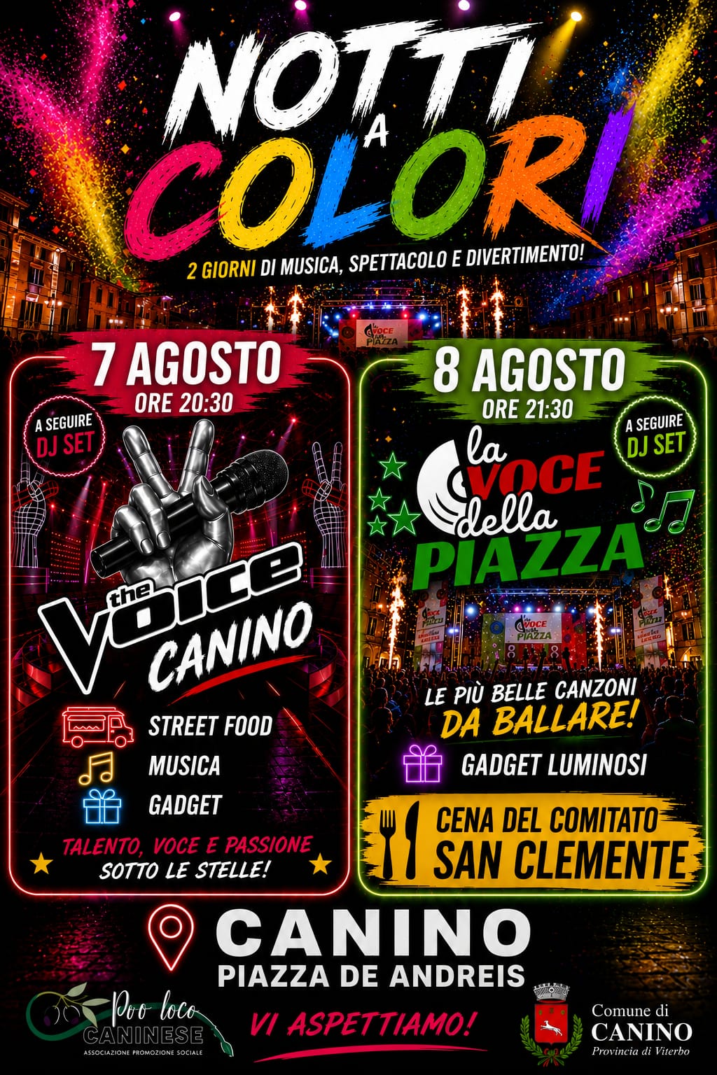 Canino si prepara alle “Notti a Colori”: due serate tra musica, spettacoli e street food in piazza