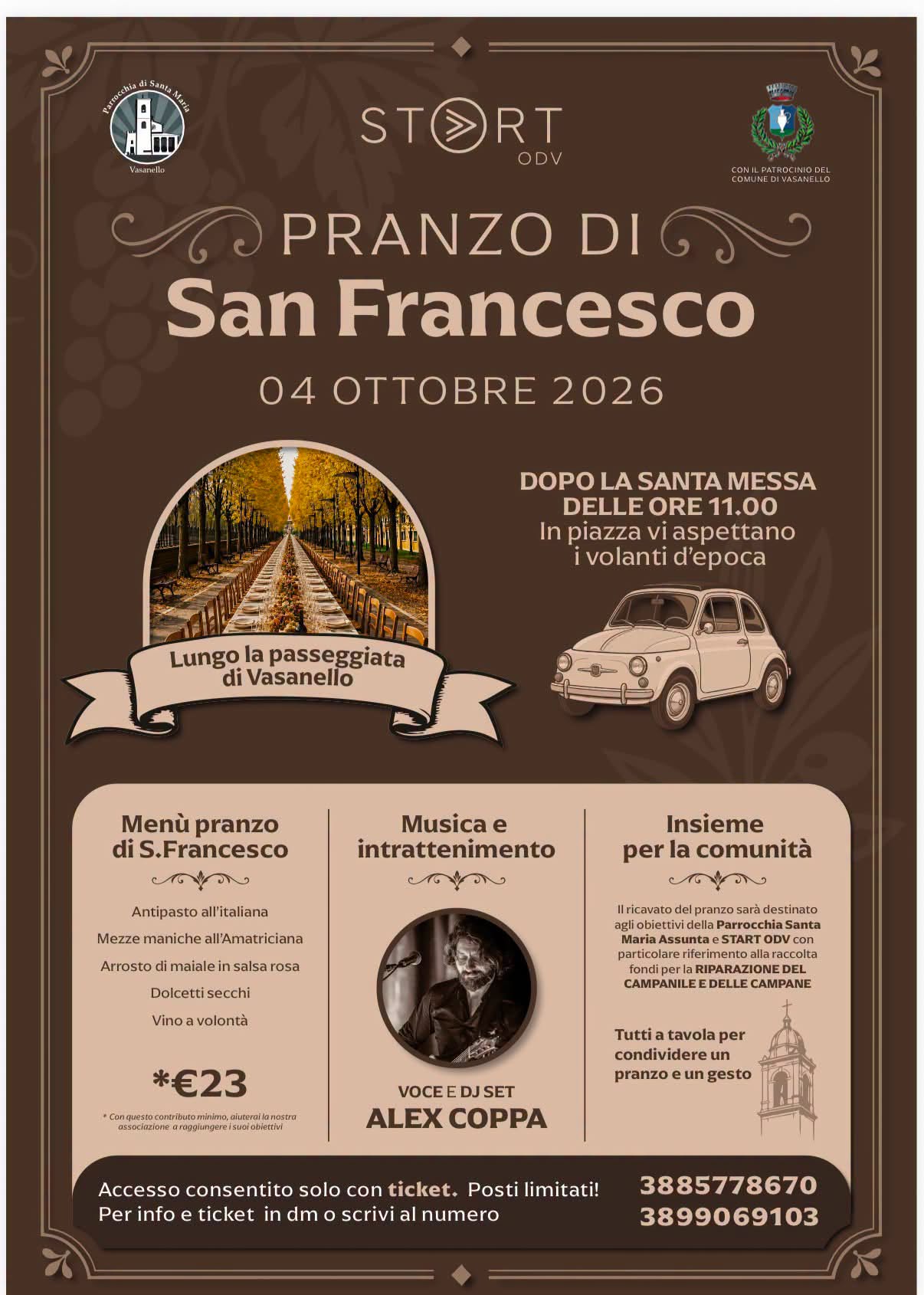 Vasanello – Pranzo di San Francesco in Passeggiata: i fondi raccolti saranno destinati alla riparazione delle campane