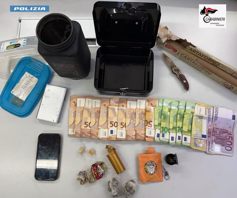 Frosinone, operazione congiunta polizia e carabinieri contro lo spaccio: un arresto, armi e 17.000 euro sequestrati